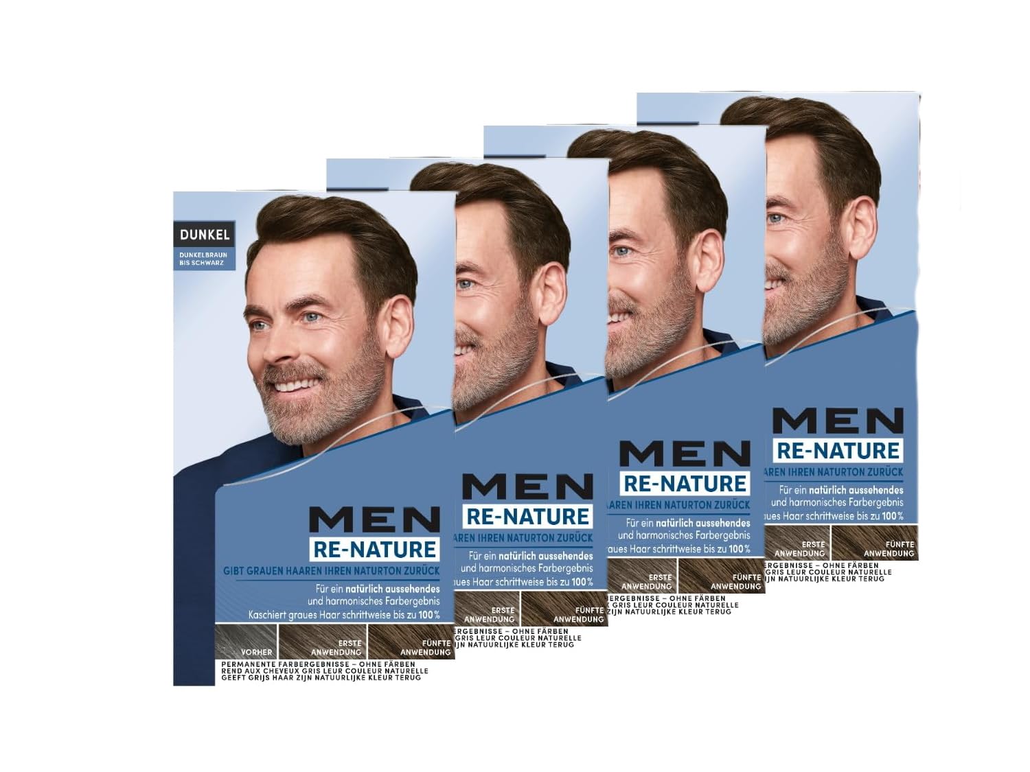 Men Perfect Re-Nature Men's Dark Brown to Black (4 x 145 ml), Re-Pigmentation Cream, Restores Natural Hair Color Without Hair Dyeing and Gently Conceals Gray Hair