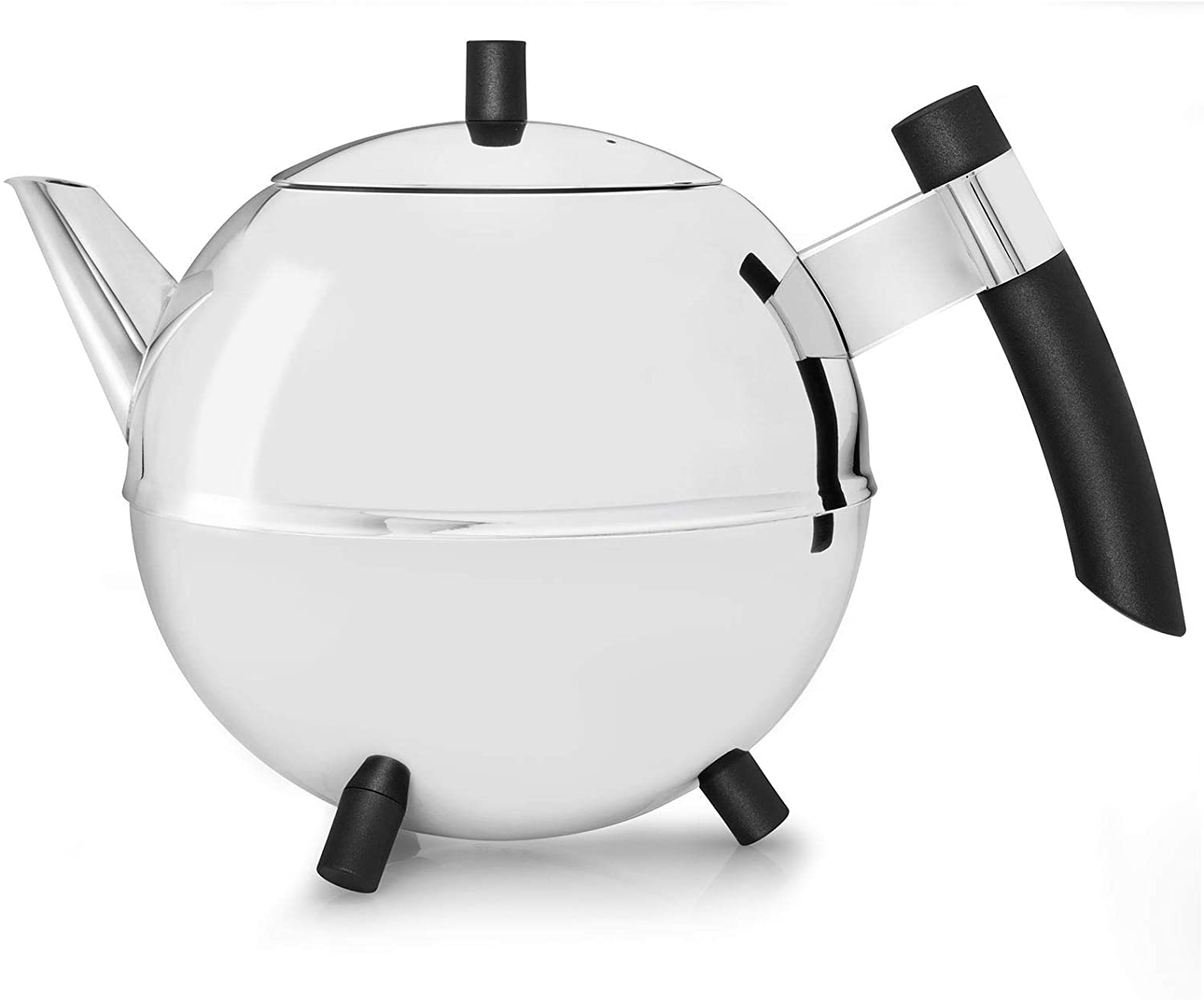 Bredemeijer Duet Meteor 4304Z Double-Walled Teapot 1.2 Litre Glossy Stainless Steel Black Fittings