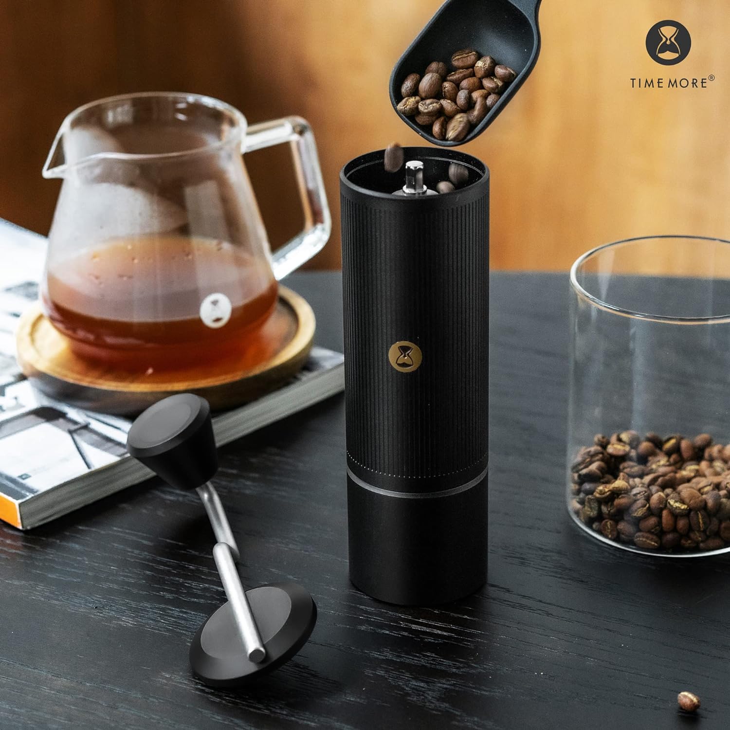 TIMEMORE Manual Coffee Grinder with Folding Handle, Small Hand Coffee Grinder with Stainless Steel Cone Grinder for Espresso to French Press - NANO, Black