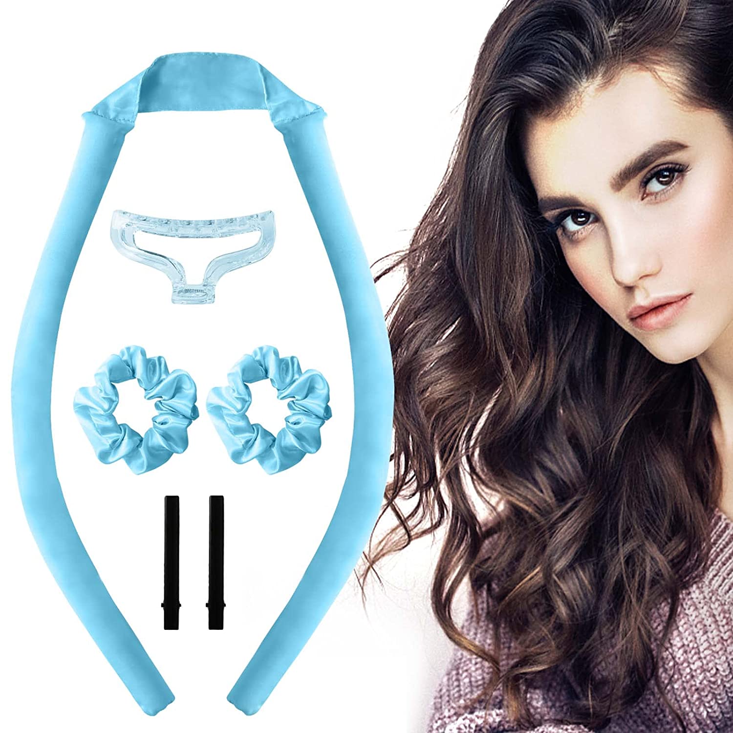 Esteopt Heatless curlers, silk hair curlers, curlers, heat-free curlers, headband hair curlers, curling iron without damaging the hair, for all DIY styling women all medium, ‎blue