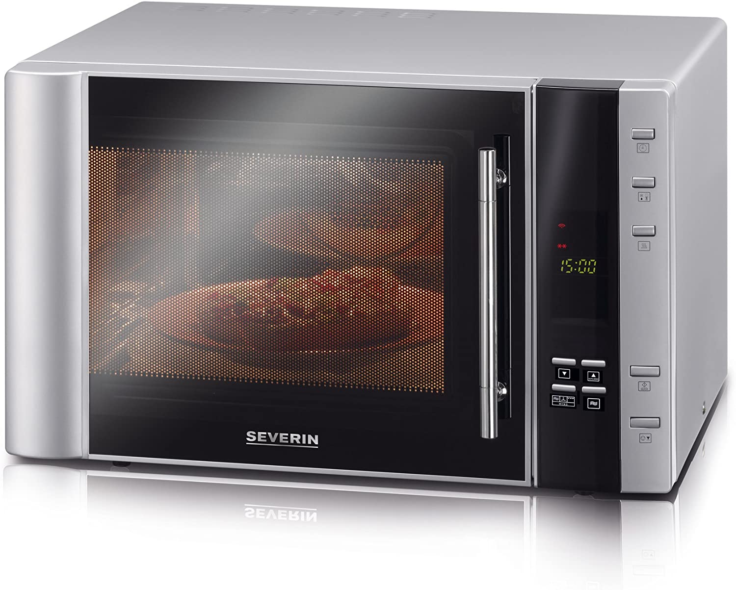 SEVERIN 3-in-1 Microwave with Grill and Hot Air Function, Mini Oven with 10 Automatic Programmes, Multifunctional Microwave with Turntable and Grill Grate, Silver/Black, MW 7825