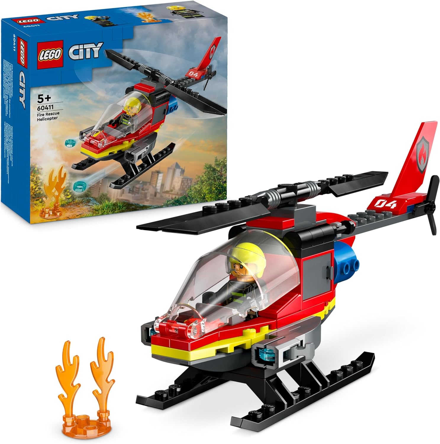 LEGO City 60411 Fire Brigade Helicopter Set with Helicopter Toy and Pilot Figure, Fire Brigade Helicopter for an Imaginative Playing Experience, Gift for Children, Boys and Girls from 5 Years