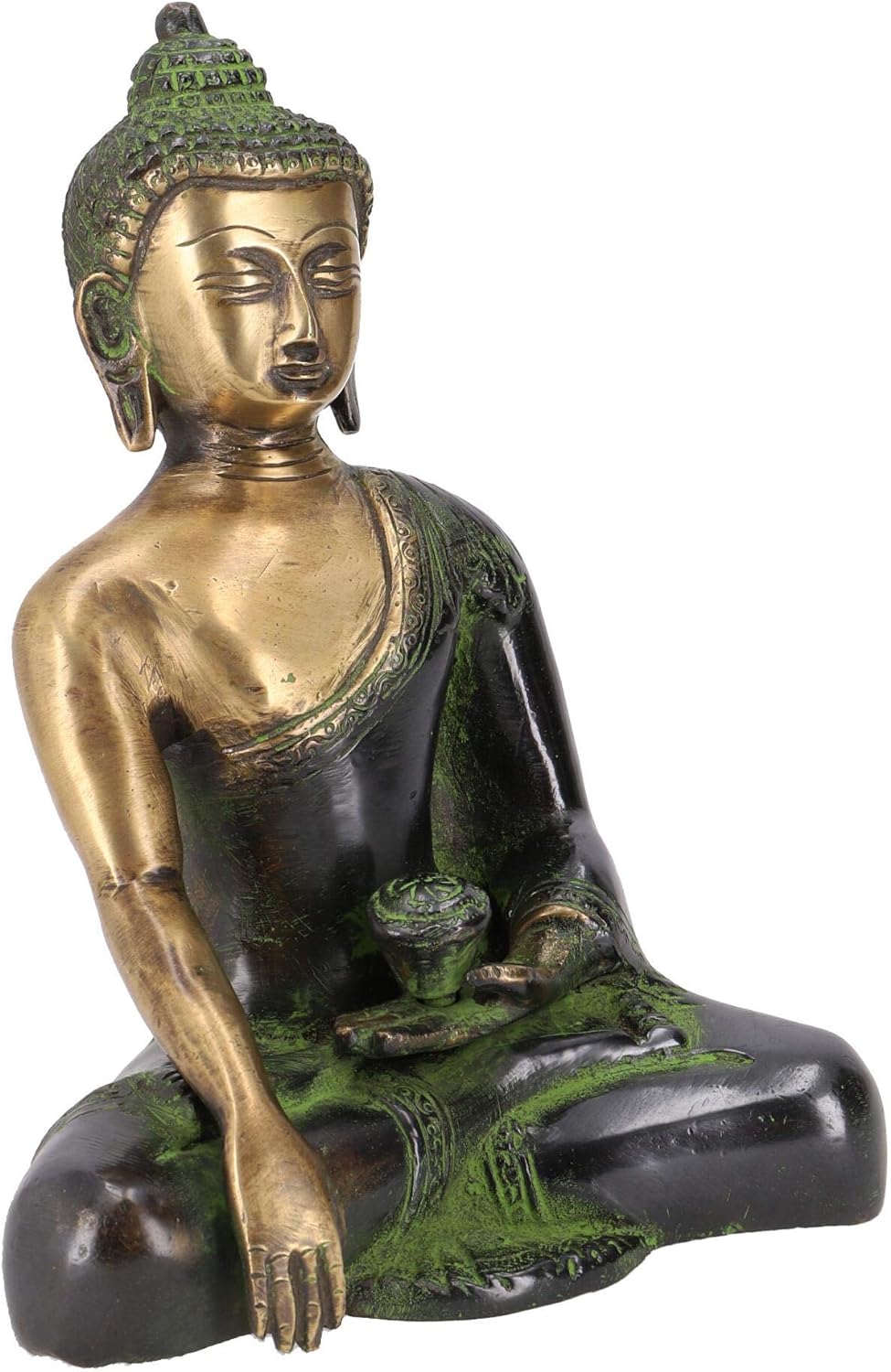 GURU SHOP Buddha Statue Brass Amoghasiddhi Mudra 16 cm - Model 1, Green Buddha