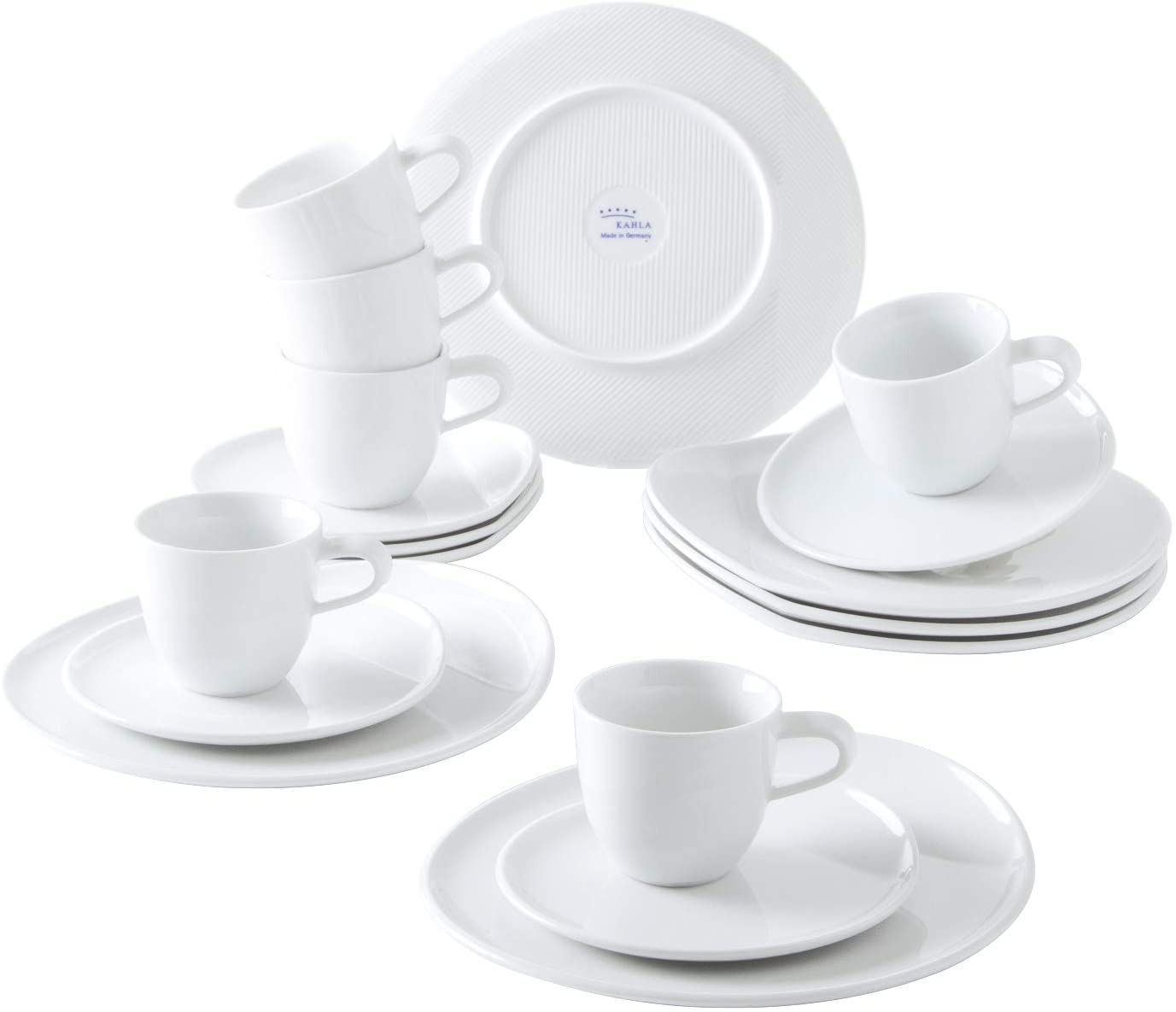 Kahla O - The Better Place 020427A90002C Modern Porcelain Cups Set for 6 People Coffee Service Cups Saucers Plates 18 Pieces White