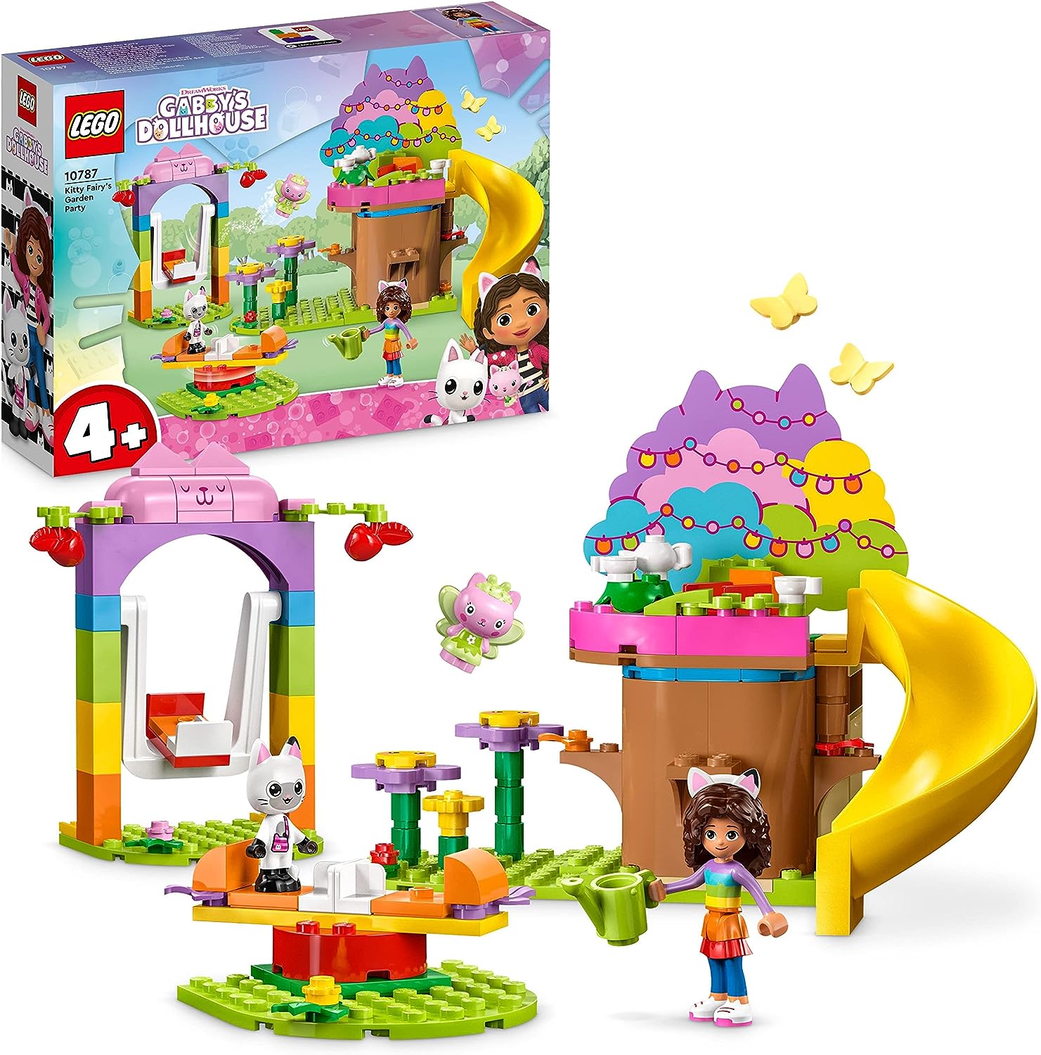 LEGO 10787 Gabby\'s Dollhouse Kitty Fairies Garden Party Dollhouse Toy Set with Gabby, Pandi and Kitty Fairy Figures with Tree House, Swing, Slide and Carousel