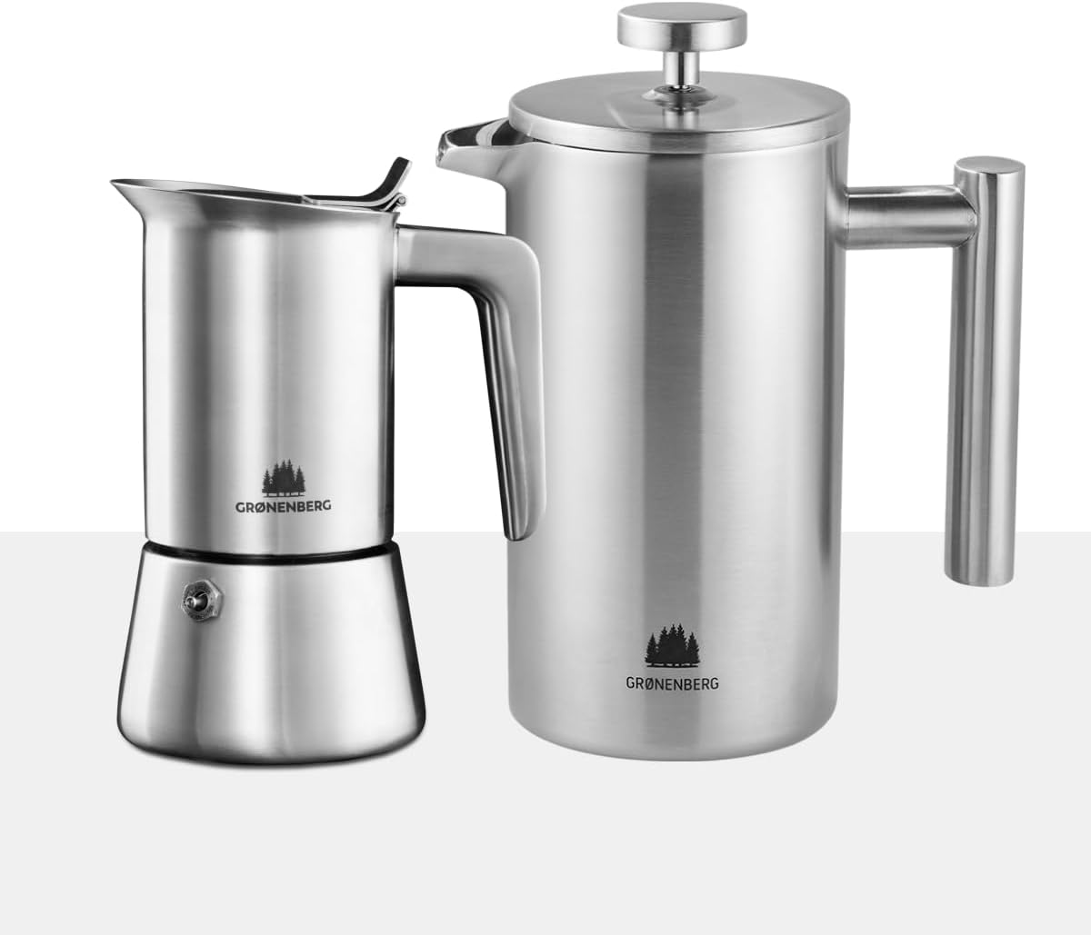 Groenenberg Economy Set 9 Espresso Maker Induction 4 Cups Stainless Steel + French Press Stainless Steel 600 ml Coffee Maker