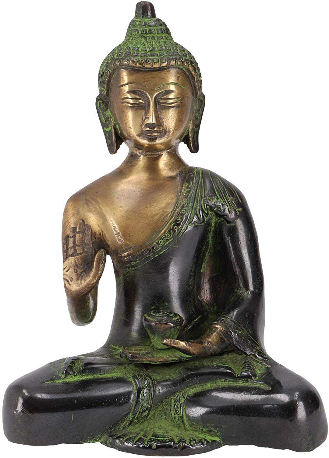 GURU SHOP Buddha Statue Brass Bhumisparsa Mudra 18 cm Model 7 Green Buddha