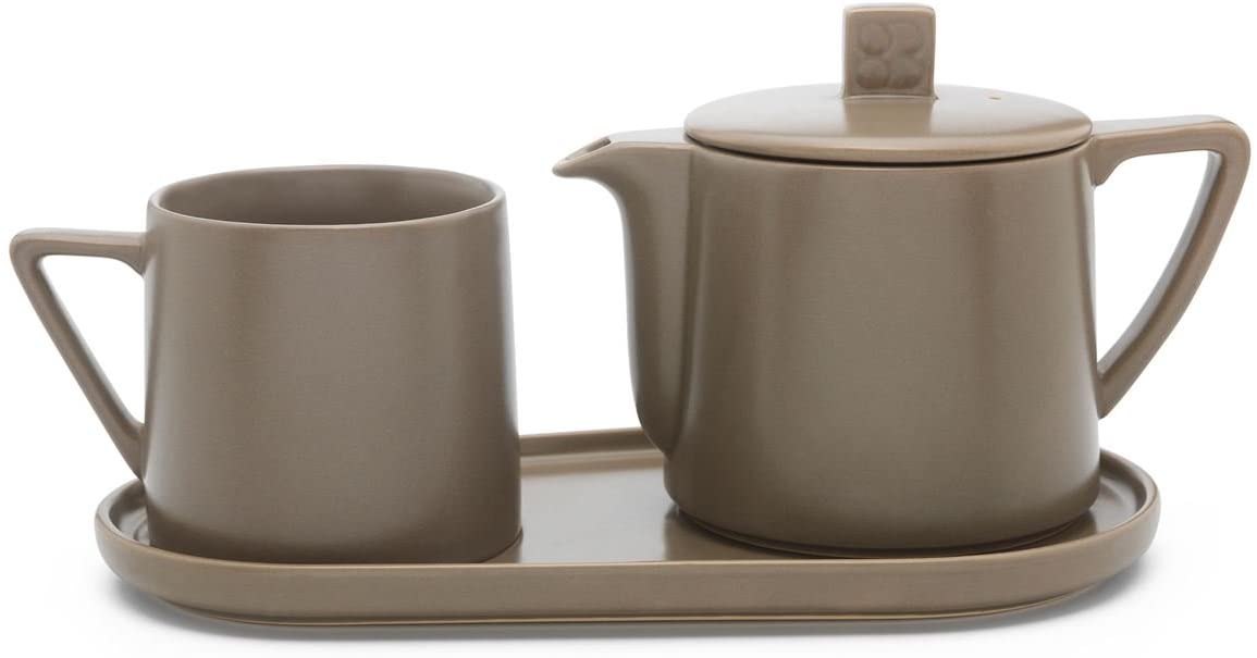 Bredemeijer Teapot Set of 3 Ceramic with Tea Cup and Tray Grey