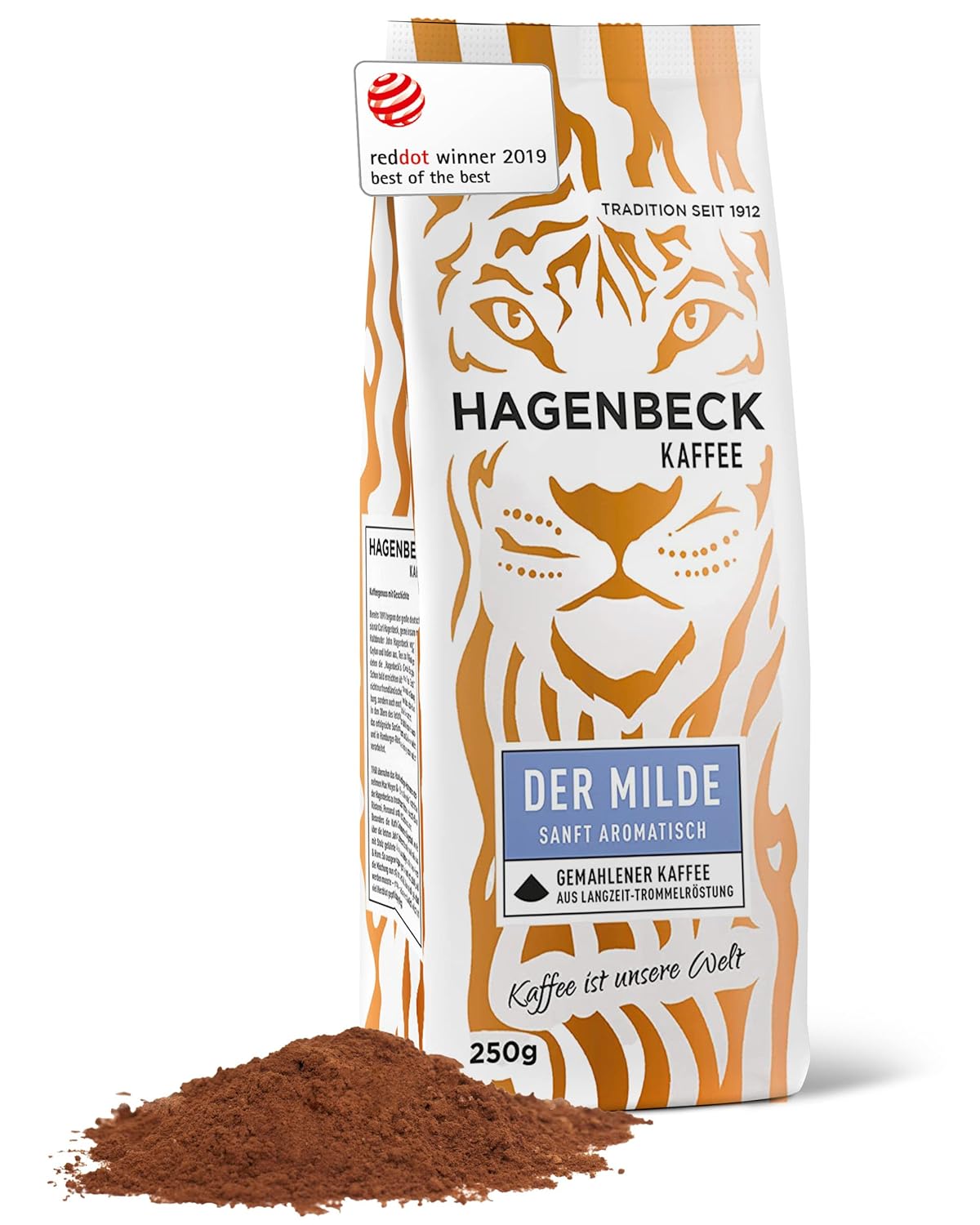 Hagenbeck Der Milde 250g | Ground coffee with a mild, fine character | 100% Arabica blend from particularly gentle roasting | Light Intensity | Coffee beans ground with little acidity