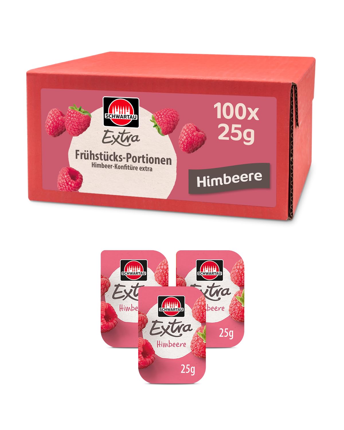 Extra Raspberry Portions, Jam Portion Bowls, Bulk Pack, 100 x 25 g