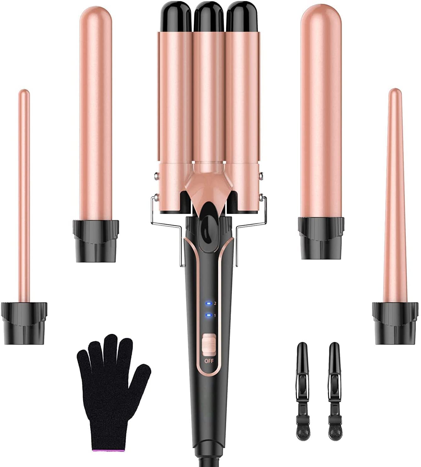 Bestope Pro 5-in-1 Curling Iron Set with 3 Barrels for Small/Medium or Larg