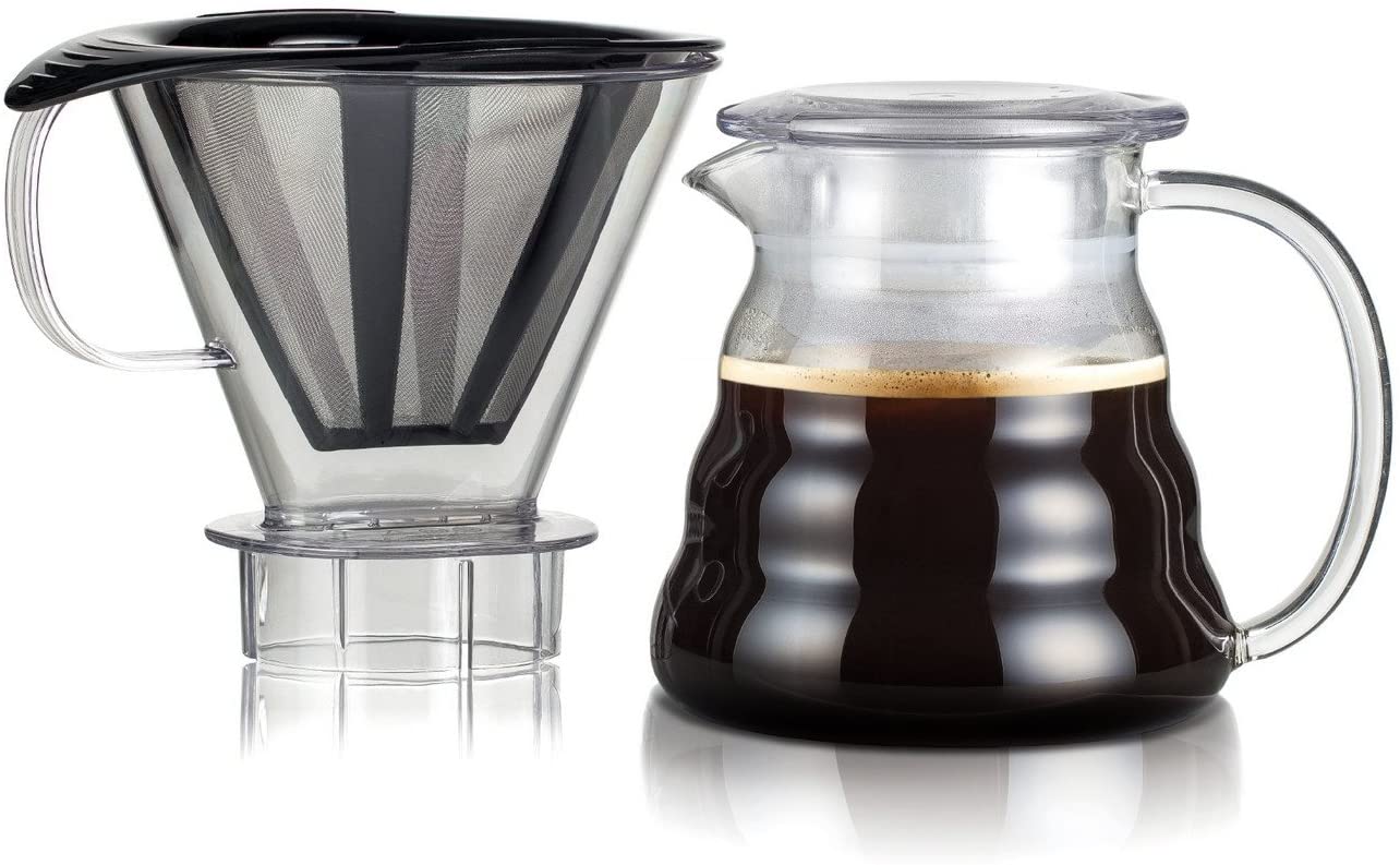 Bodum Melior Stainless Steel Fine Mesh Permanent Filter Coffee Maker with Tritan Filter Holder, Glass, Transparent, 15.1 cm x 12.6 cm x 22.7 cm