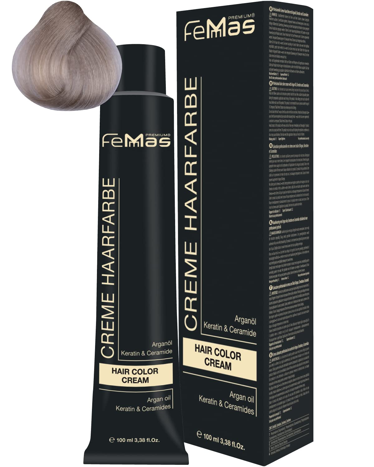 Femmas Hair Colour Cream, 100 ml Hair Colour with Argan Oil, Keratin & Ceramide (Platinum Blonde Sand 11.7), 11.7 ‎platinum