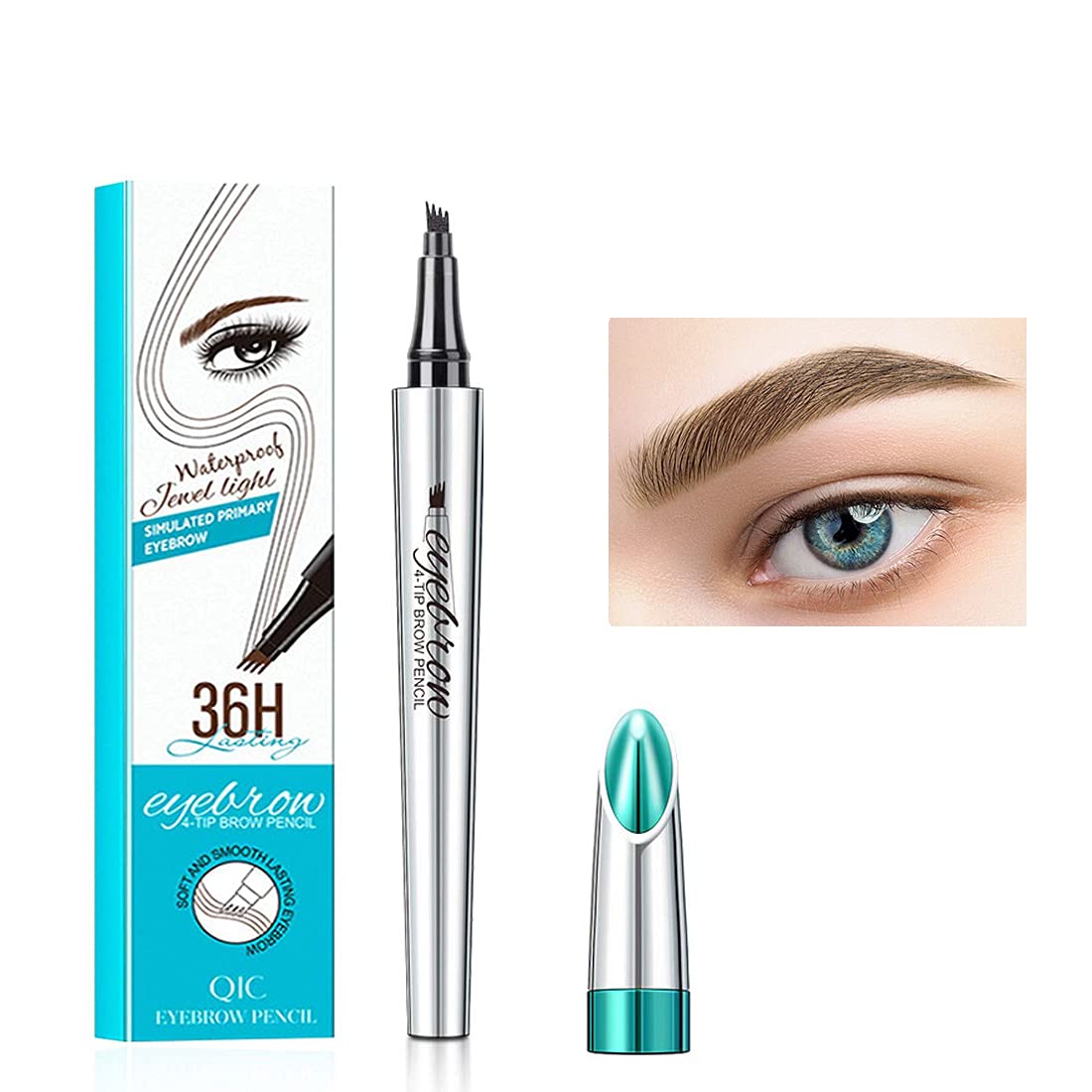 CUIFULI Eyebrow pencil, 4 point tips eyebrow make-up with micro fork tip applicator, durable water and smudge-proof eyebrow pencil, light coffee, ‎light