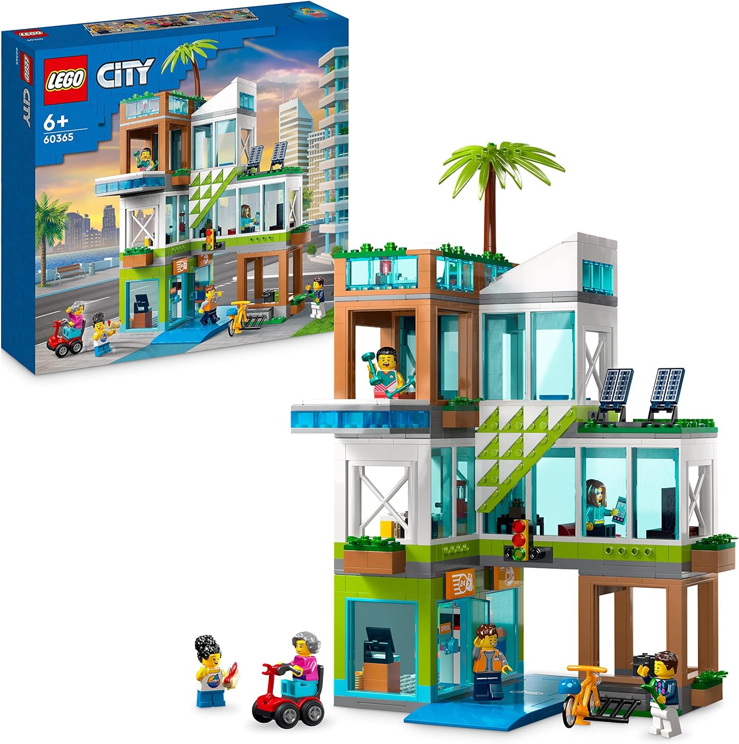 LEGO City Apartment House Set, Construction Toy With Corner Shop, Living Room, Kitchen and Bedroom, With Scooter, Bike, 6 Mini Figures and A Street Plate 60365