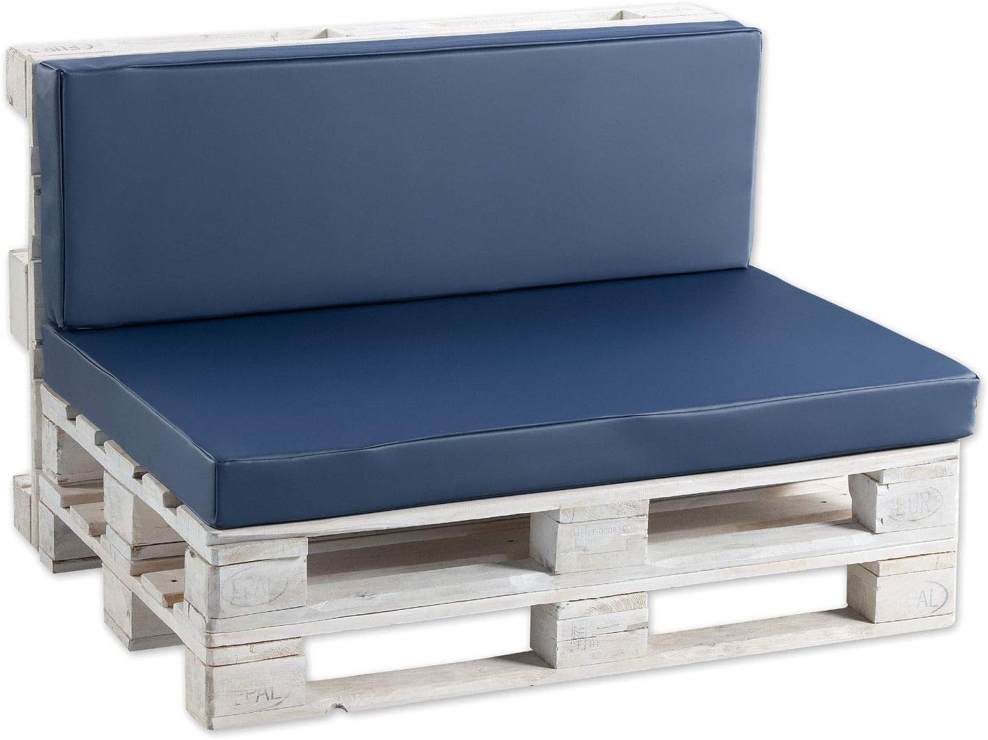Pallet Cushion Set (Seat Cushion + Backrest) / 120 x 80 cm and 120 x 40 cm / Faux Leather / Smooth