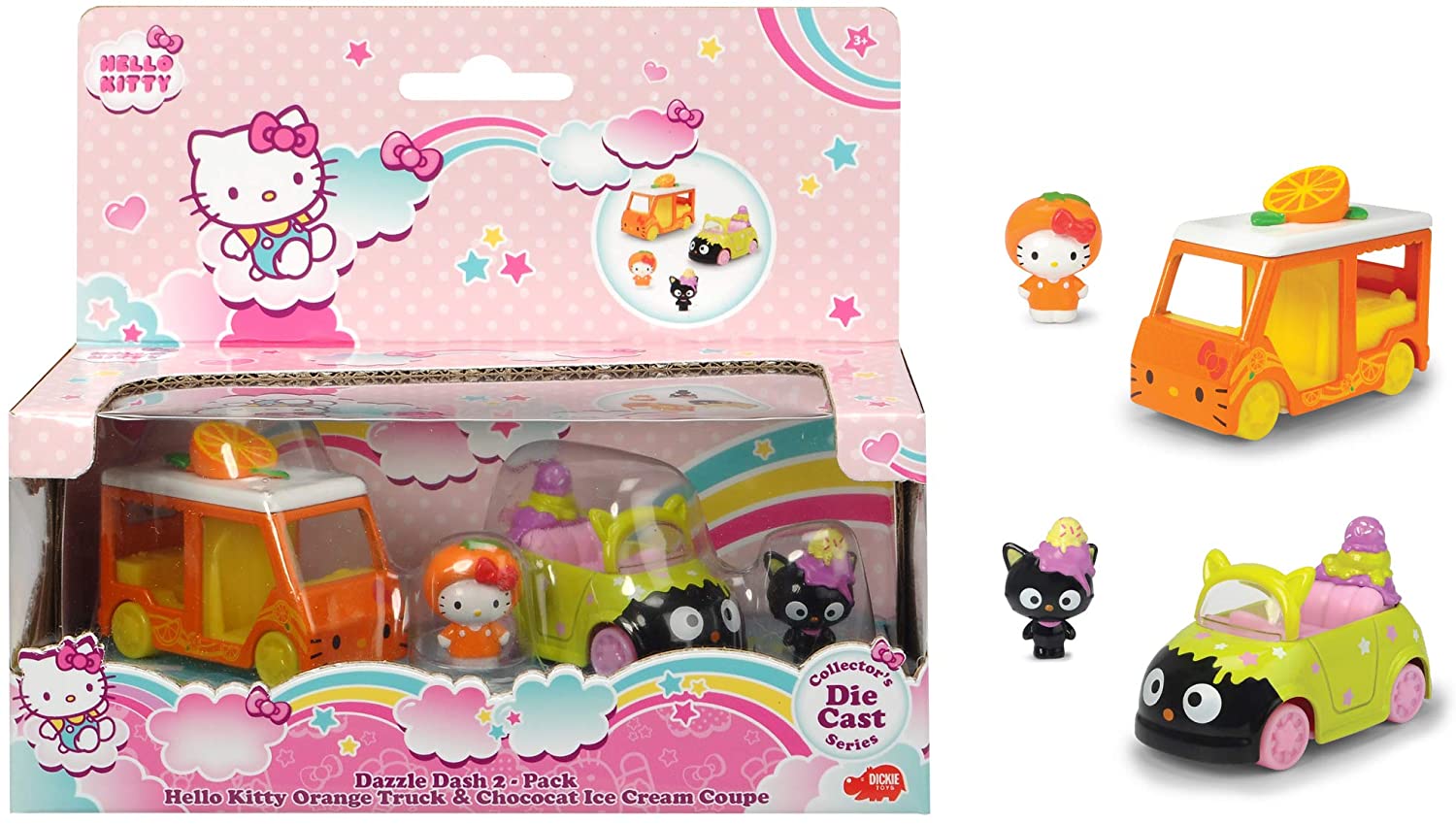Dickie Toys Hello Kitty Orange Chocolat Ice Cream Toy Car, Set Of 2, Vehicl