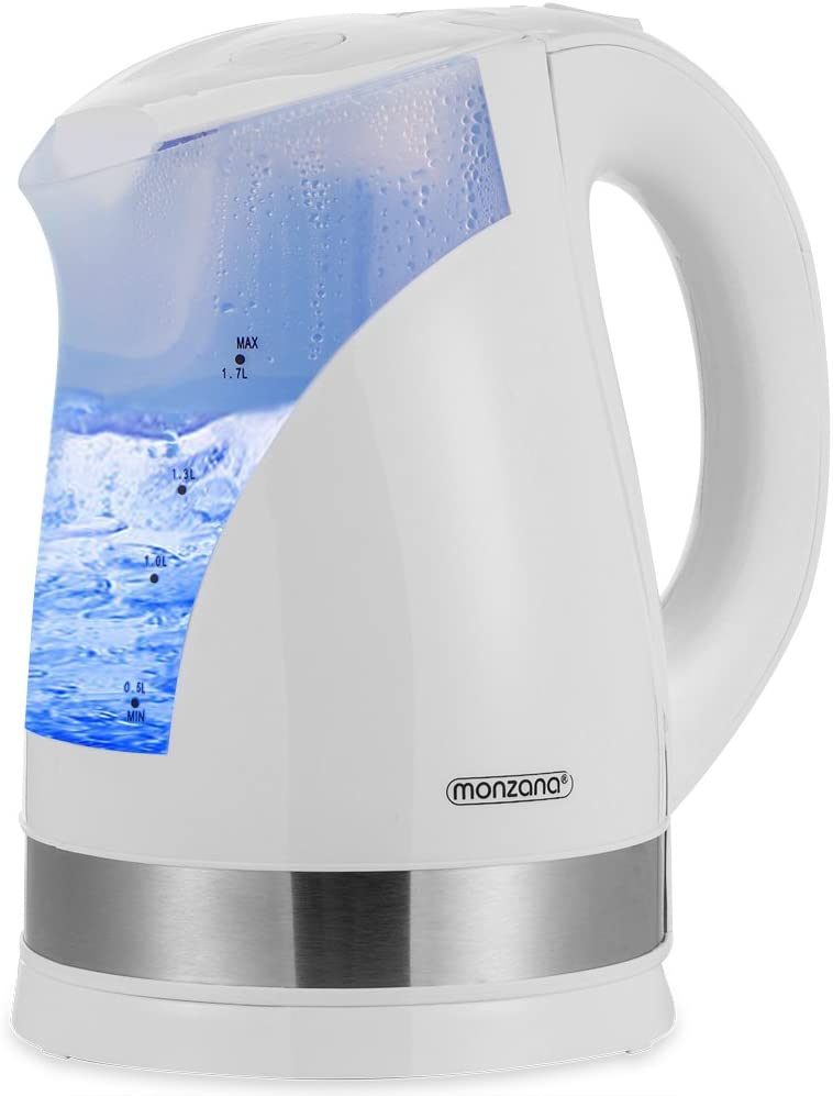 Monzana Kettle with LED Lighting 1.7 Litre Tea Kettle 360 Degree Base Limescale Filter Tea Kettle 2200 W Wireless BPA Free White