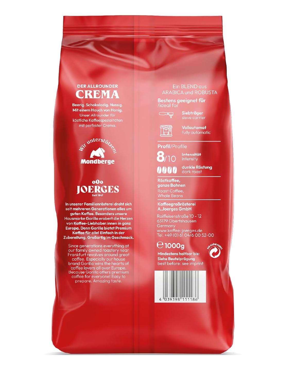 Joerges FF01GOSB Espresso Gorilla Super Bar Crema, 1 kg (Pack of 2)