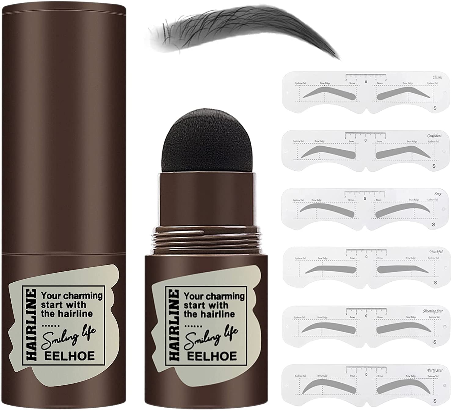 BROEYOUE Augenbrauenstempel wasserdicht,Augenbrauen Stempel,1-Schritt-Augenbrauen-Styling-Set mit 6 wiederverwendbaren Augenbrauen-Schablonen-Kit,Hairline Shadow Powder Stick für Frauen Make-up (Schwarz), ‎schwarz