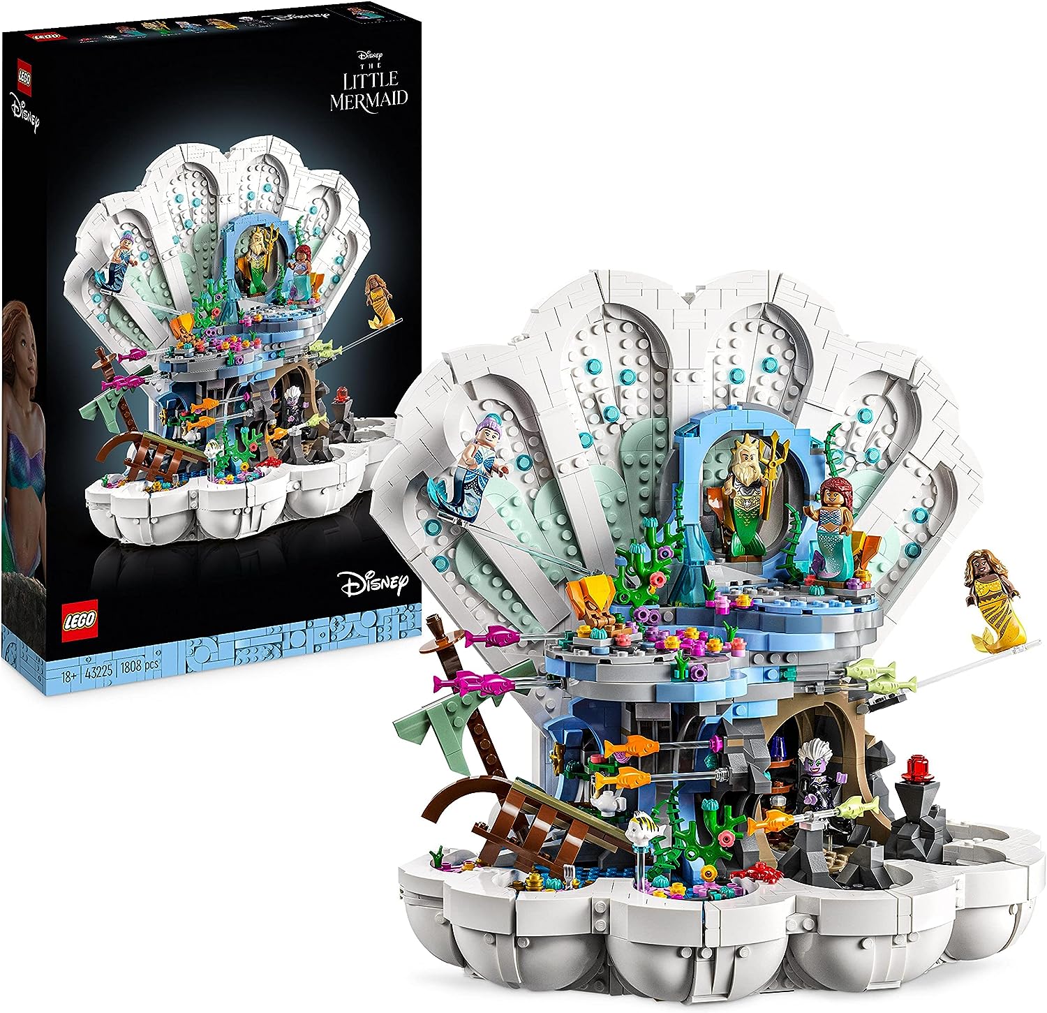 LEGO 43225 Disney Princess Arielle\'s Royal Shell Set from the 2023 Film The Mermaid with Ursula, Sebastian & Fabius Figures, Gift for Adult Women, Men, Teenage Girls, Boys