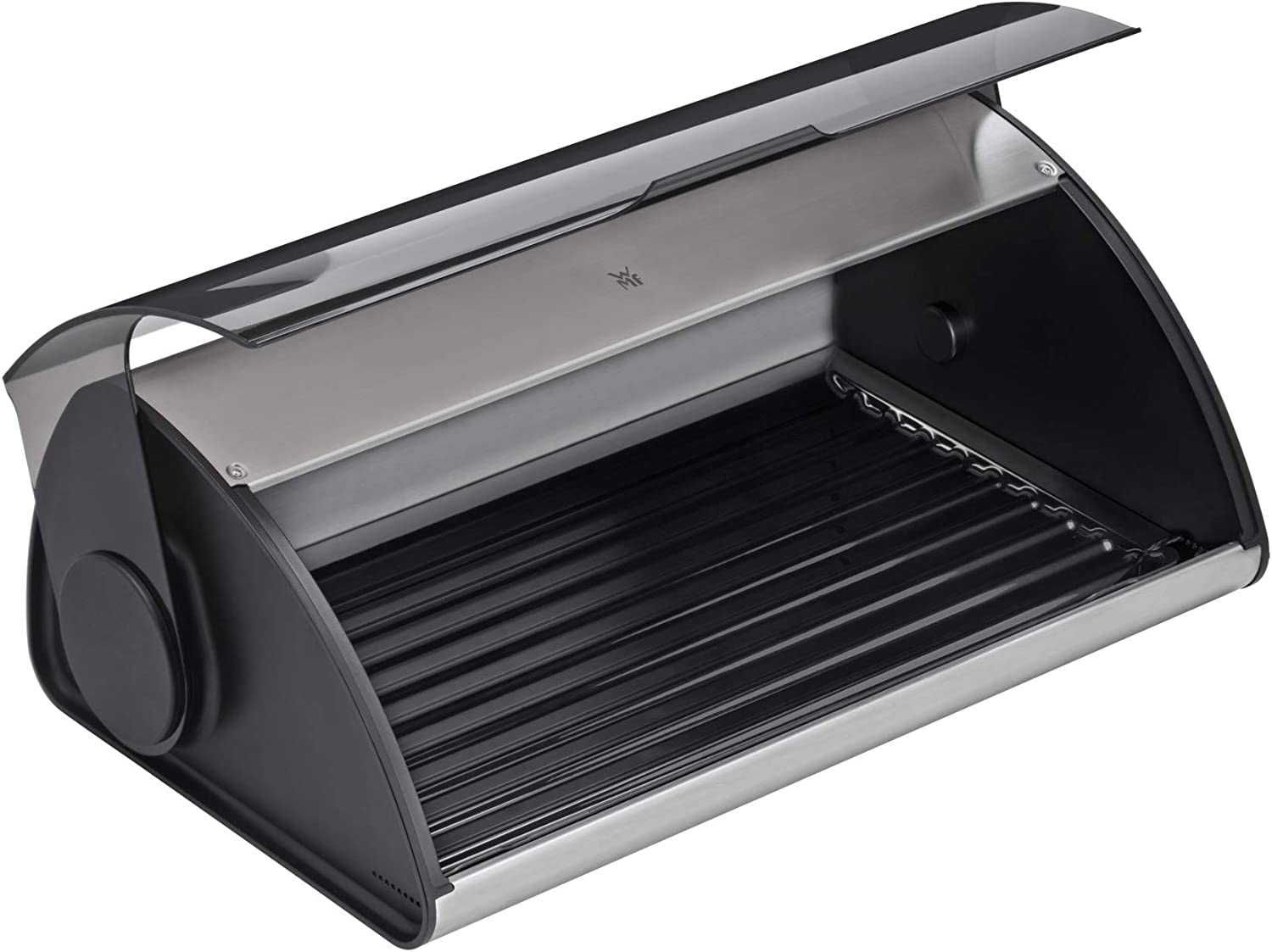 Wmf kitchen classics bread bin 47 x 28 x 18 cm, bread box with hinged lid, Cromargan stainless steel, plastic, removable crumb collection tray.