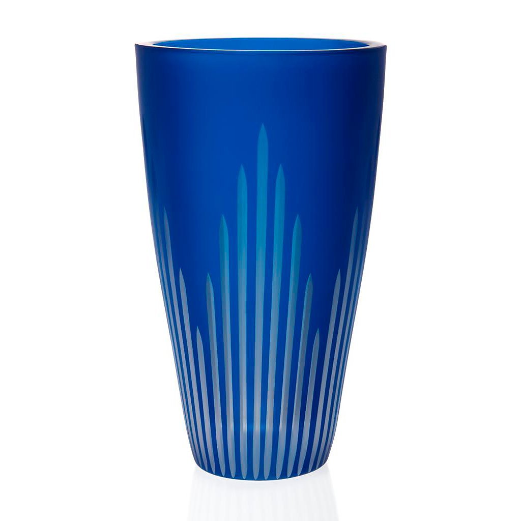 Vase, Lead Crystal Vase, Collection "Stream", 21 Cm, Handmade, Blue Satined