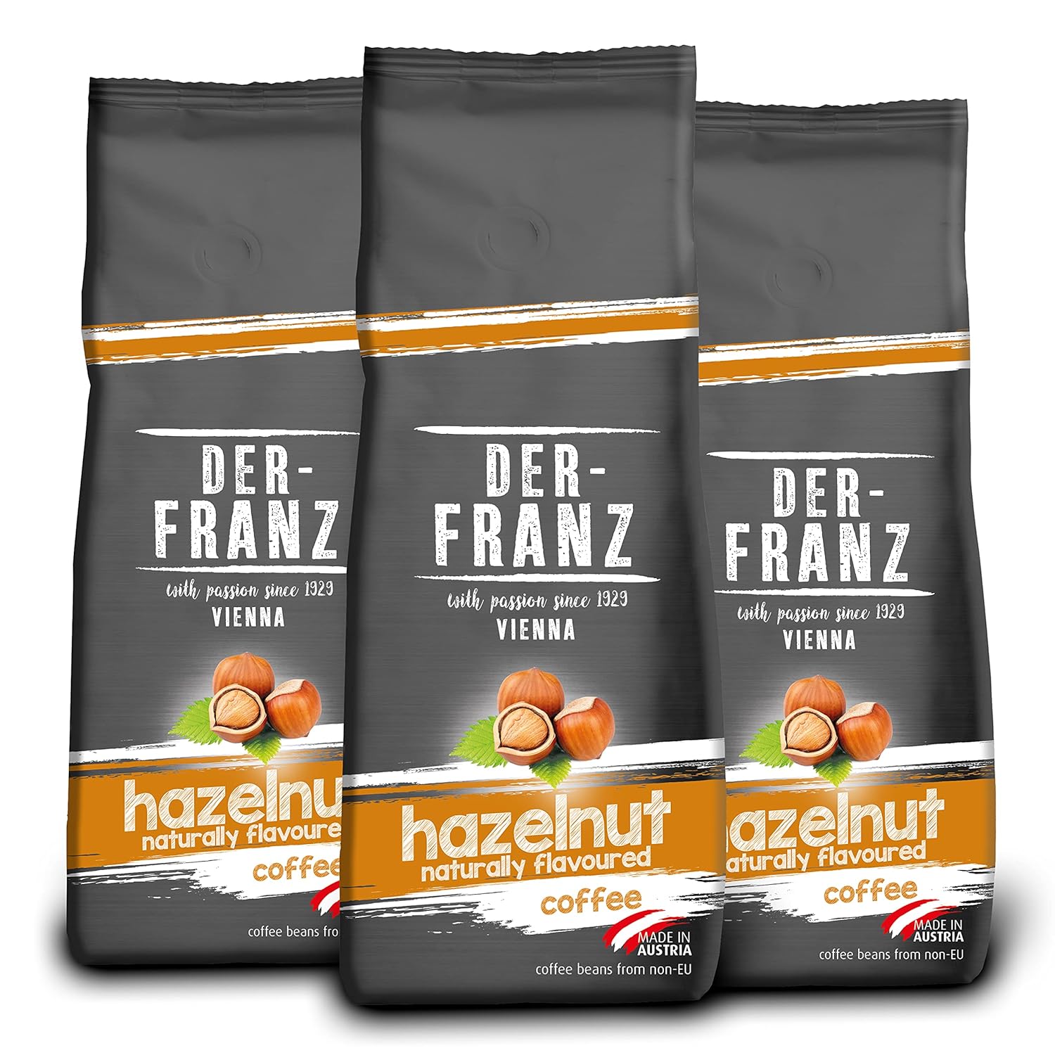 Der-Franz Coffee, Flavored with Hazelnut, Arabica and Robusta Coffee Beans, 3 x 500 g