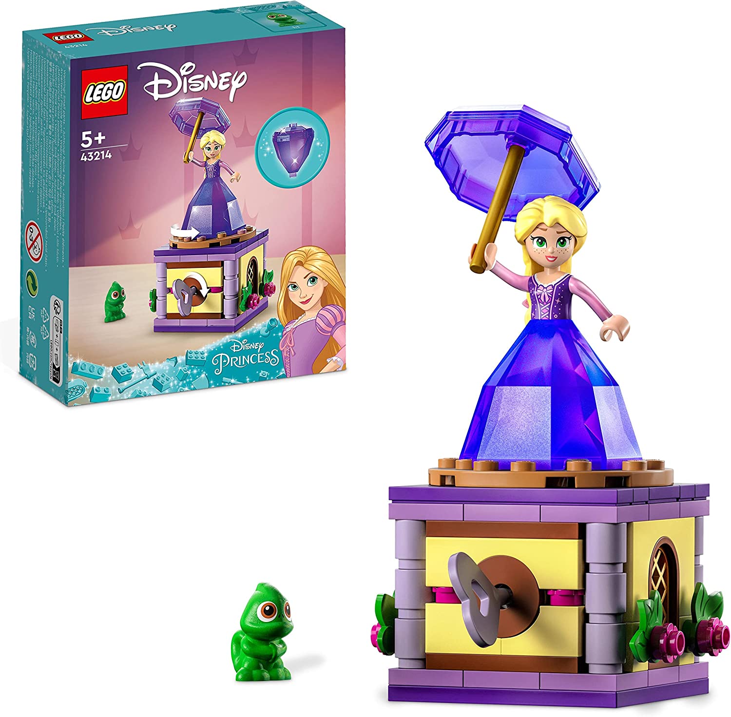 LEGO 43214 Disney Princess Rapunzel Music Box, Princess Building Toy with Rapunzel Mini Doll, Diamond Dress and Chameleon Pascal for Children