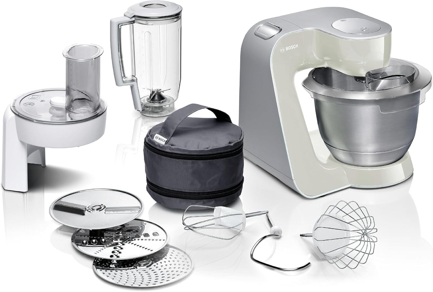 Bosch MUM5 CreationLine kitchen machine MUM58L20, test winner, versatile, large stainless steel bowl (3.9l), continuous slicer, 3 slices, mixer, 1000 W, gray / silver