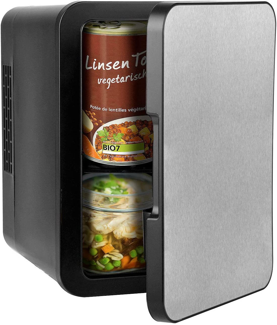Rosenstein & Söhne Car Refrigerator: Mini Fridge with Keep-Warm Function, Stainless Steel Front, 12/230V, 4L, Mobile Mini Fridge