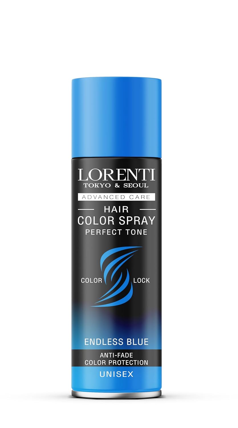 LORENTI TOKYO & SEOUL Colour Hair Spray Endless Blue - 150 ml - Hair Colour Spray for Dressing & Make-Up for Carnival, Fancy Dress, Halloween & Theme Party - Washable Hair Colour - Colour Hair Spray