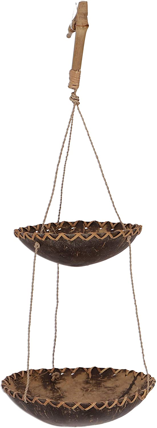 Guru-Shop GURU SHOP Small Coconut Utensilo Hanging Bowl Design 11, Brown, 38 x 13 x 13 cm