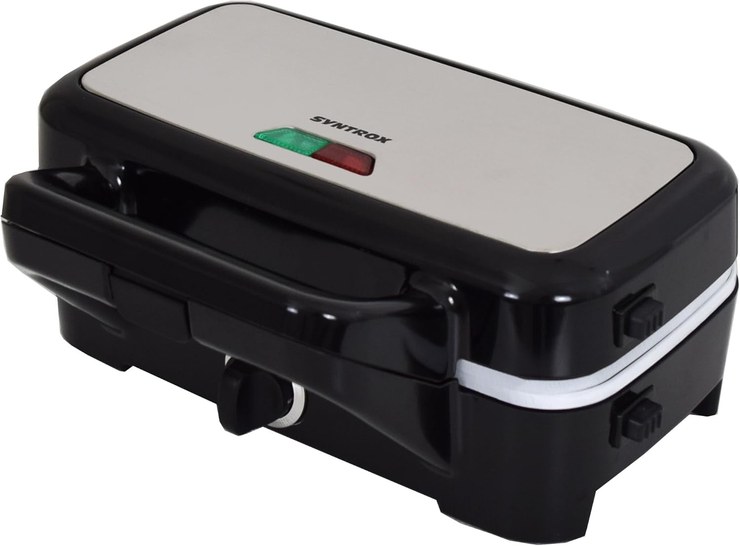 Syntrox Germany 3-in-1 Ceramic Belgian Waffle Iron, Sandwich Maker, Contact Grill Rexar, Non-Stick Coating, 37 x 17.5 x 33 cm, Black/Silver/White, Easy Cleaning, Heat-resistant Handles