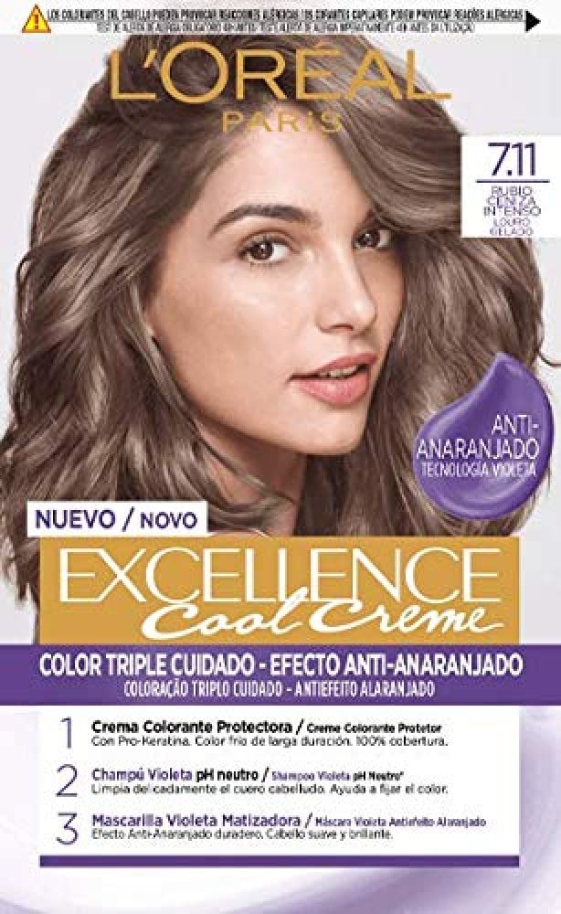 L \ 'Oréal Paris Excellence Cool Cream Ink Permanent - Tono 7.11 Rubio Ceniza Intento