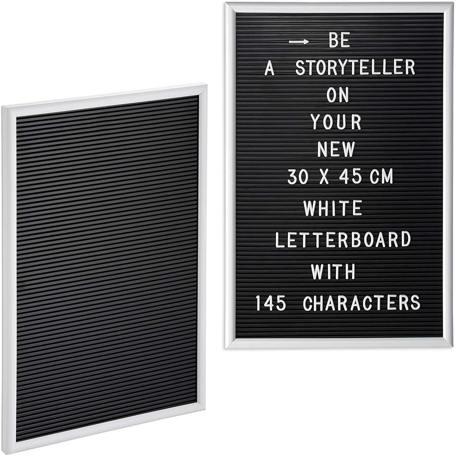 Relaxdays 2 x Letterboard, je 145 Buchstaben, Zahlen, Sonderzeichen, 45x30 cm, Buchstabentafel zum Stecken, Kunststoff, weiß