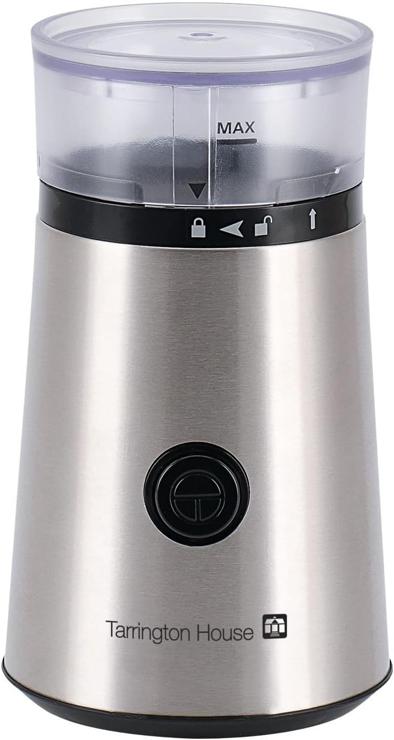 Tarrington House KM180S Coffee Grinder, 150 W, Capacity 60 g Coffee Beans, Removable Bean Container, Safety Screw Cap, Stainless Steel, Black