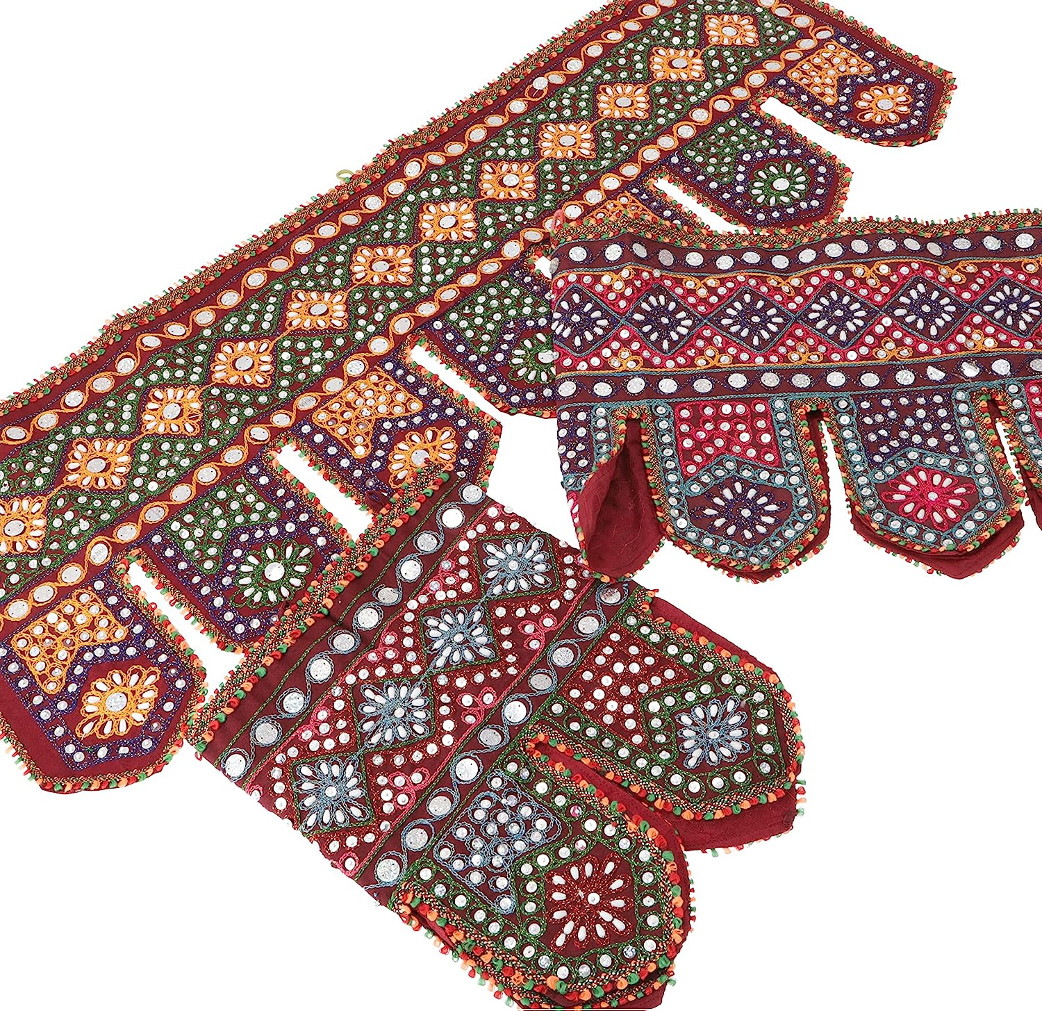 GURU SHOP Indian Wall Hanging, Oriental Bunting with Sequins, Toran - Bordeaux Red, Cotton, 30 x 85 cm, Wall Bags & Wall Hangings