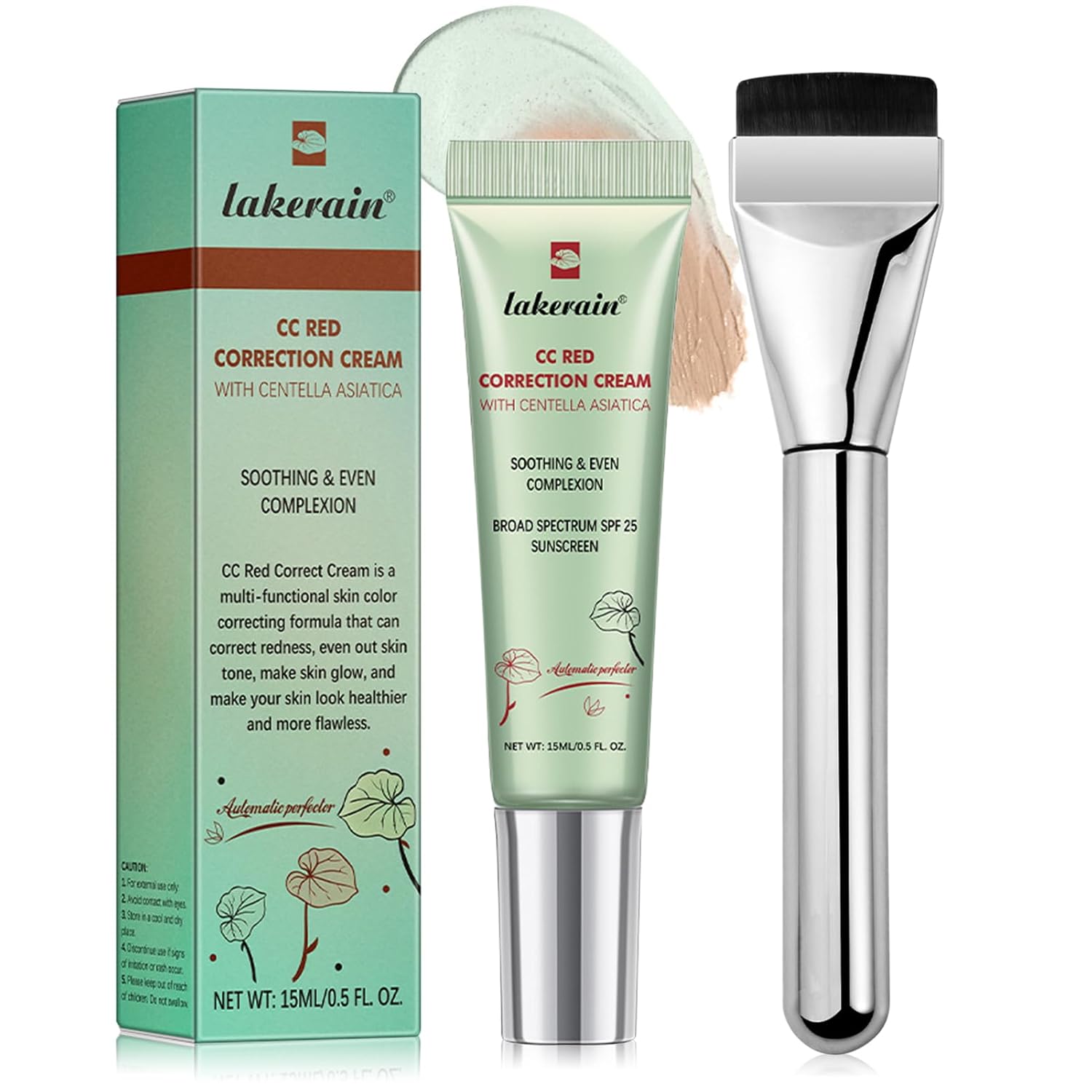 CC Cream+Foundation Brush, CC Red Correct Cream, CC Cream Against Redness with Centella Asiatica, Make Up Fondation with SPF 25, Reduces Redness, Soothes and Balances Skin Tone