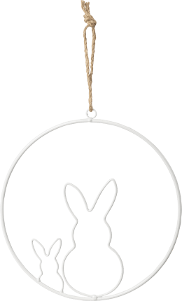 Metal ring with two rabbits for hanging, white, 1 piece
