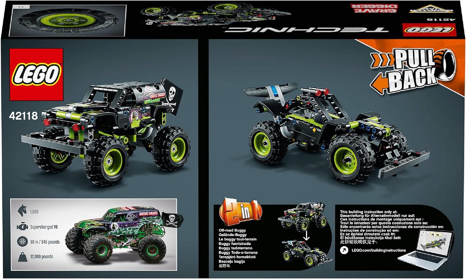 LEGO 42118 Technic Monster Jam Grave Digger Truck Toy or Off-Road Buggy, 2-in-1 Construction Kit