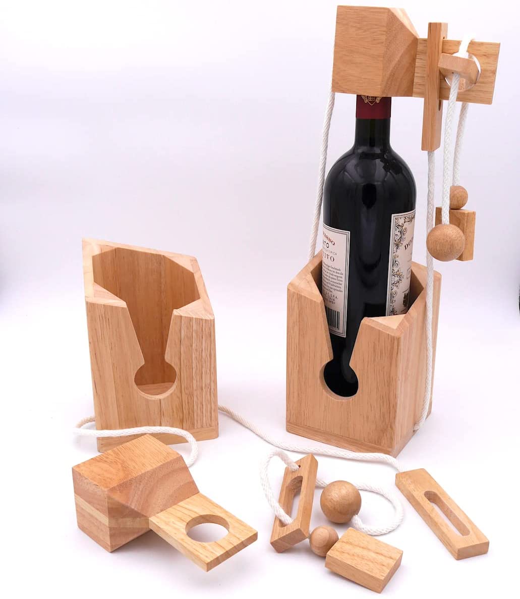 ROMBOL Bottle Safe, Elegant Wooden Thinking Game for Large Bottles, Model: 4