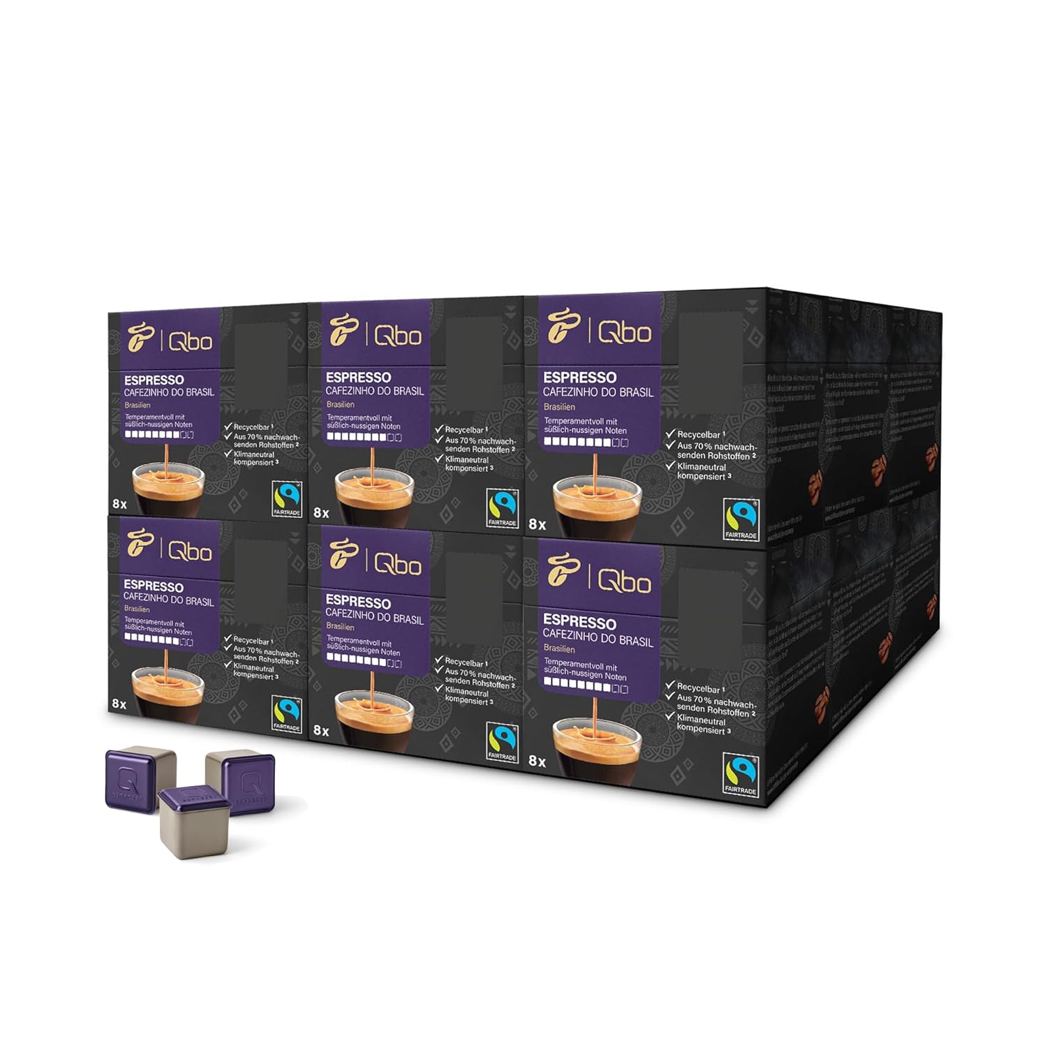 Tchibo Qbo Espresso Cafezinho do Brasil Premium Coffee Capsules, Pack of 144 - 18 x 8 Capsules (Espresso, Intensity 8/10, Spirited & Nutty), Sustainable, Made from 70% Renewable Raw Materials