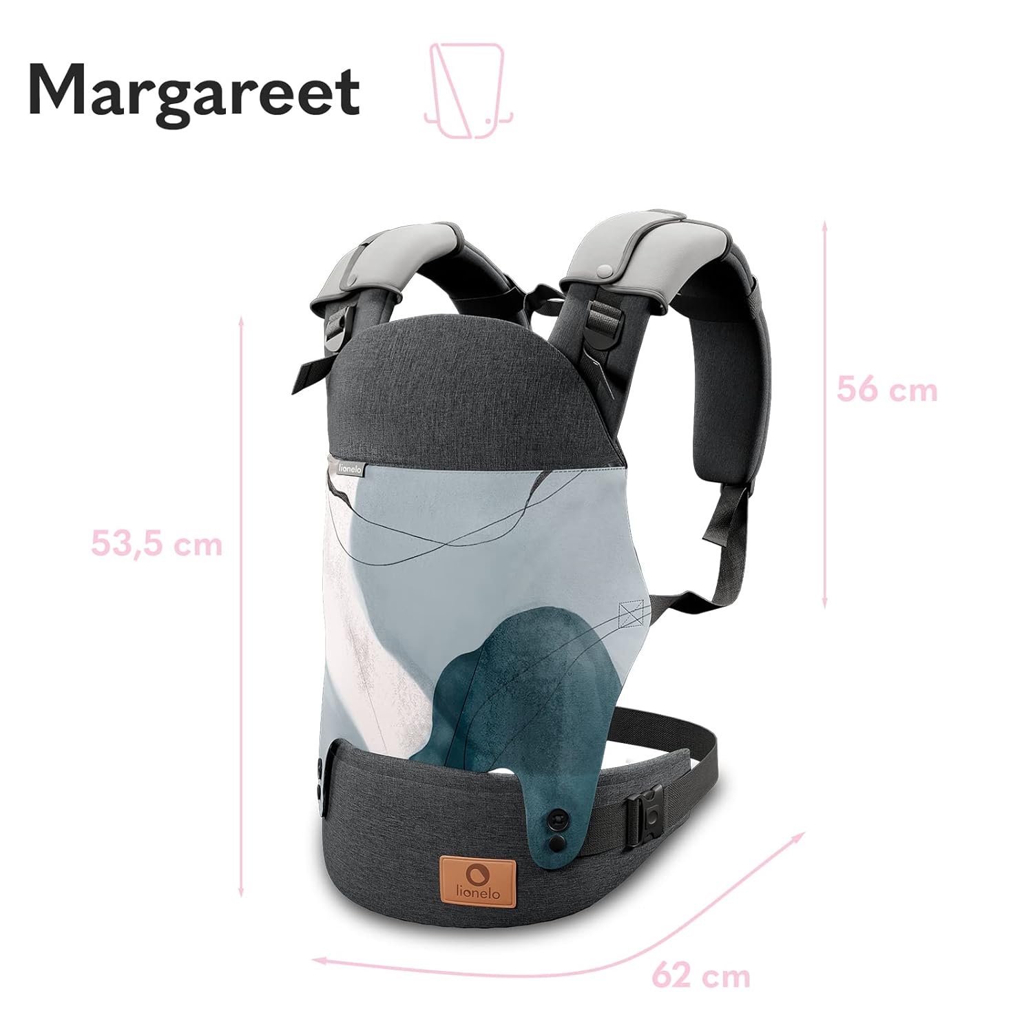 Lionelo Margareet Baby Carrier 3 Carrying Positions Correct Position of Baby Retractable Hood Double Protection Skin-friendly Materials Belt TÜV Certificate (Multi-Colour)