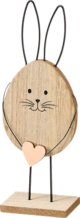 Wooden display bunny with heart, natural/pink, 1 pc