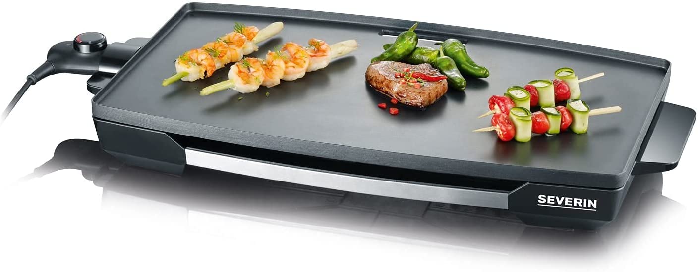 SEVERIN KG 2397 Table Grill (2,200 W, Non-Stick Coated XXL Grill Surface) Stainless Steel / Black