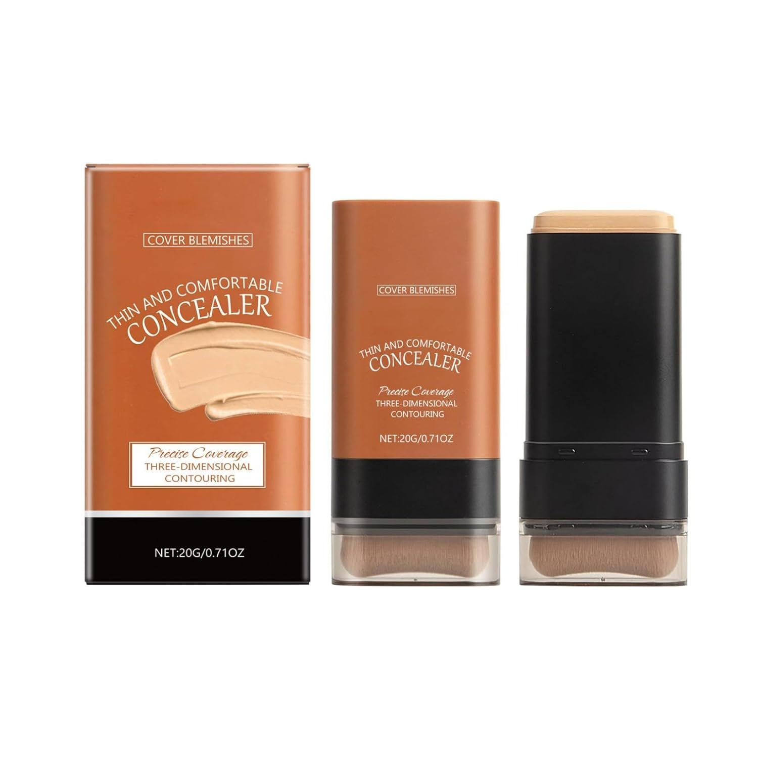 Multi-Use Foundation Stick Makeup, Nude Long-Wearing Lightweight Foundation, Cream Natural Matte Foundation with Built-In Brush, Matte Foundation Stick Covers Blemishes (Natural, 20 G)