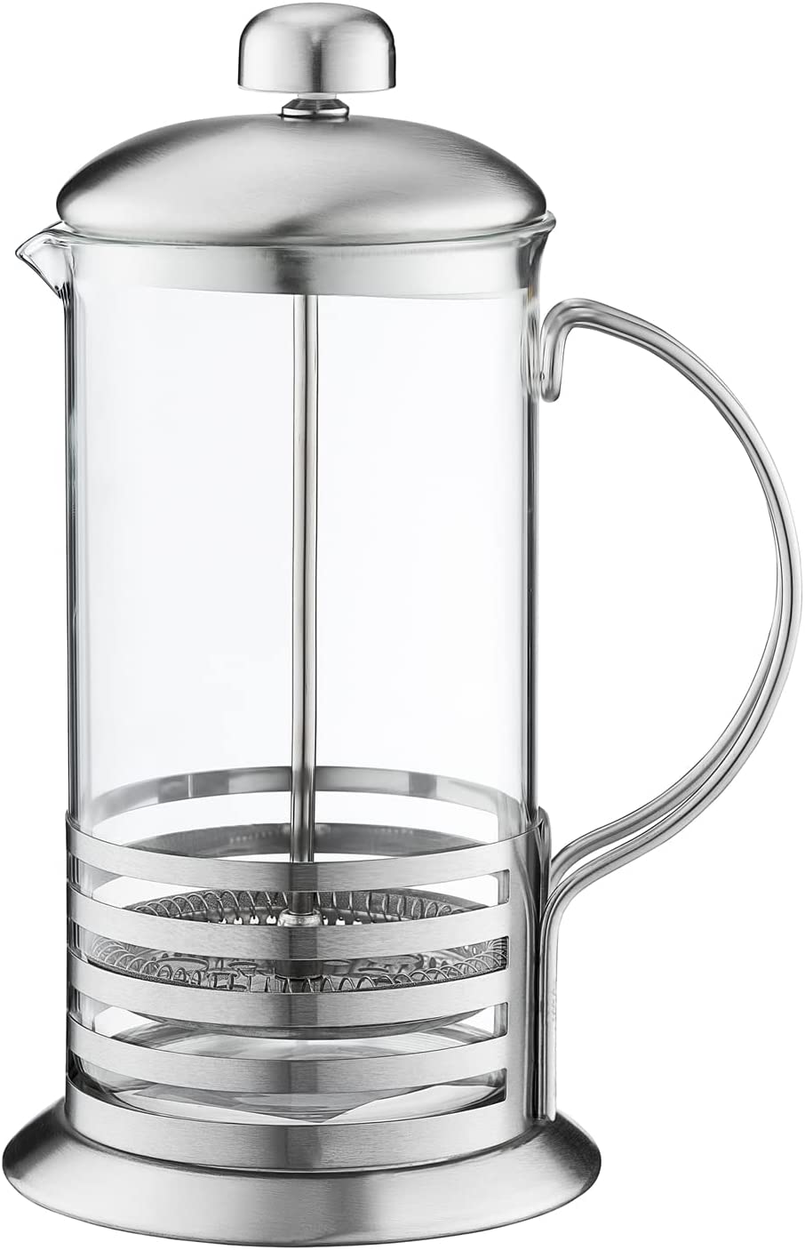 Ambition French Press Small 1 Cup Coffee Maker Glass Stainless Steel Filter Steel Frame With Handle Stripes