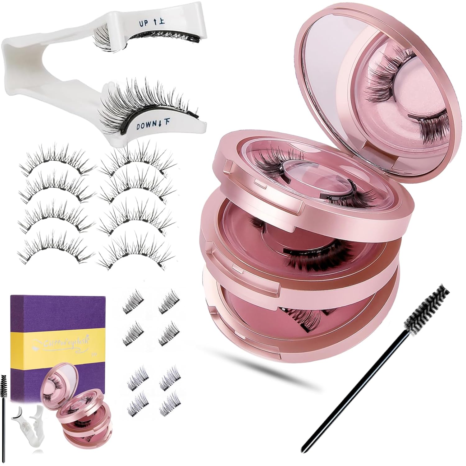 Magnetic Eyelashes Natural Look Eyelashes Magnetic Reusable Magnetic Eyelashes without Eyeliner or Glue Magnetic Eyelashes with Applicator Lightweight Magnetic Eyelashes Long Lasting Adhesion