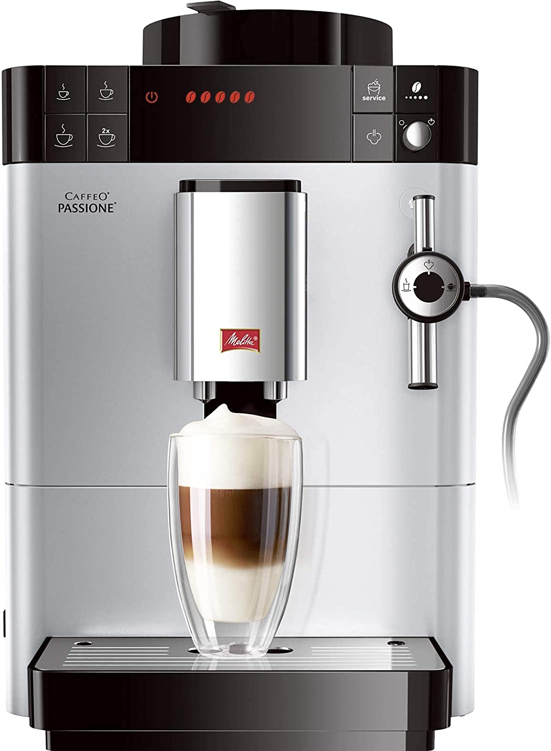 Melitta Passione F530-101 Automatic Coffee Machine with Grinder, Coffee Beans, Milk System, Automatic Cleaning, Customisable, 15 Bar, Silver (Refurbished)
